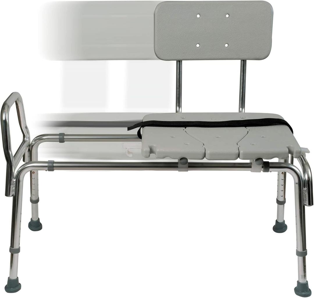 DMI Tub Transfer Bench and Shower Chair with Non Slip Aluminum Body, FSA Eligible, Adjustable Seat Height and Cut Out Access, Holds Weight up to 400 Lbs, Bath and Shower Safety, Transfer Bench, Standard Sliding