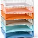 ZZYFGH 6 Pack in Trays for Teachers, Plastic Classroom Paper Organizers, Colorful Storage Baskets for Office, Stackable Office Desktop Document Paper Storage(13.4 * 9.5 * 2.7in) (6 PCS)