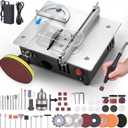 Mini Table Saw for Crafts, Dual Motors & Switches, 7 Levels & Height Adjustable Table Saw with 135PCS Accessories for Men and Women's Cutting, Grinding, Engraving and Drilling