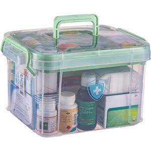 1-Pack Clear Storage Box Container,Family First Aid Box Medicine Box Organizer Plastic Medicine Storage Kit,First Aid Storage Box with Handles, Clear Household First Aid Organizer