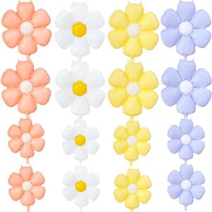 BCCSNNM 16PCS Daisy Balloons, Boho Flower Balloons Aluminum Foil Groovy Daisy Party Decorations for Birthday Baby Shower Wedding Party (4color,Large*8,Small*8)