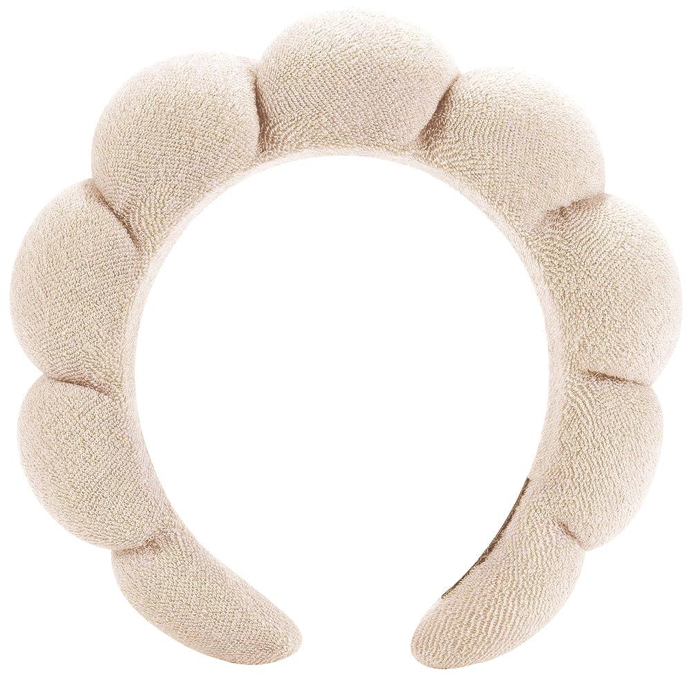 Spa Headbands for Washing Face or Facial, Makeup Headband for Women, Skincare Hair band, Puffy Terry Cloth Face Washing Head band for Maskup, Skin Treatment (Beige)