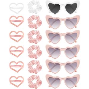 PLULON 6 Pairs Bachelorette Sunglasses 6 Pcs Satin Bridesmaid Scrunchies 6 Pcs Heart Hair Clips, Wedding Favors Proposal Gift (Pink+white)