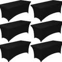 Pureegg Spandex Tablecloth 6ft - 6 Pack, Fitted and Stretch Table Cover for Rectangle Tables, Wrinkle-Resistant and Secure Fabric for Outdoor, Picnic, Party, Wedding, Banquet and Birthday, Black