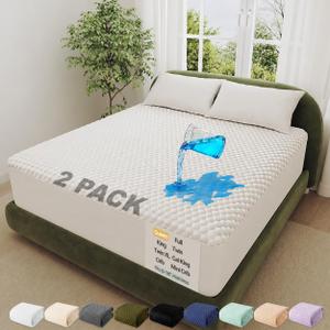 Ohgeni 100% Waterproof Mattress Protector, Queen Size-2 Pack, Fitted Sheet with Stretchable Pockets, Deep Sleep Noiseless Soft. Breathable Cooling Hypoallergenic Material, Mattresses Cover for Bed