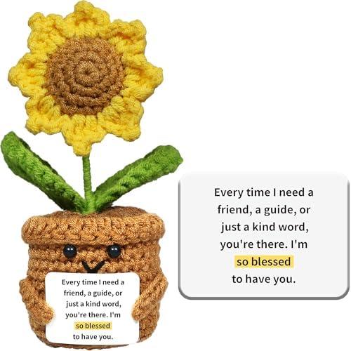 Handmade Crochet Sunflower Emotional Support Doll – Gift for Friends, Family, Women, Teachers, Sons, Daughters, Coworkers –Ideal for Birthdays, Christmas, Potted Flower, Cute Desk Decor Positive Vibes