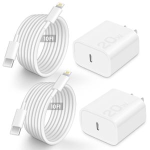 AISNI Fast Charger Block Compatible with iPhone 14 13 Fast Charging with 10 Foot Fast Charging Cable, MFi-Certified, 20W PD USB C i-Phone Charger 10 ft for iP14 Plus/14/13/12/11 Pro Max (2Pack White)