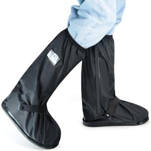 IwIeIaIrI Waterproof Rain Boot Shoe Cover Non-Slip Waterproof Boot Covers for Snow & Rain, Walking, Hiking & Motorcycle Gear Shoe Cover PVC Material with Safety Reflector Reusable & Foldable Black(L)