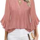Timeson Women's 3/4 Sleeve Tops Dressy Casual Business Work Blouses Chiffon Shirts (Large)