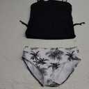 Girls Tankini Swimsuits Two Piece Bathing Suit Drawstring Swimwear Set for Girls 7-14 Years (15-16 Years, Black-palmet)