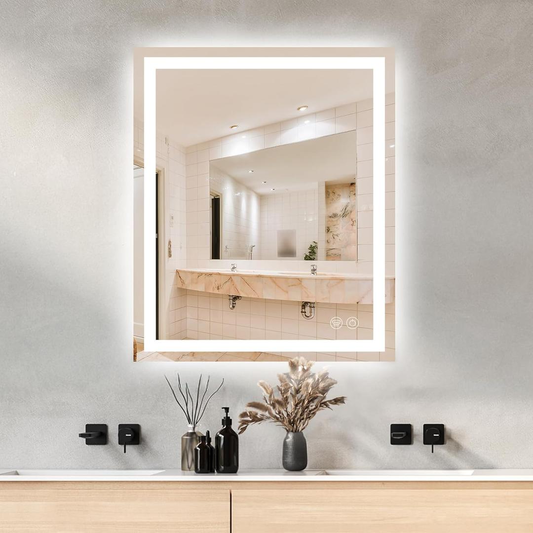 30 x 36 LED Vanity Mirror for Bathroom, Frontlit & Backlit LED Mirror for Bathroom with 3 Colour Lights, Wall Vanity Mirror with Anti-Fog, Shatterproof & Memory Function, Perfect for Modern Bathrooms (Frameless)