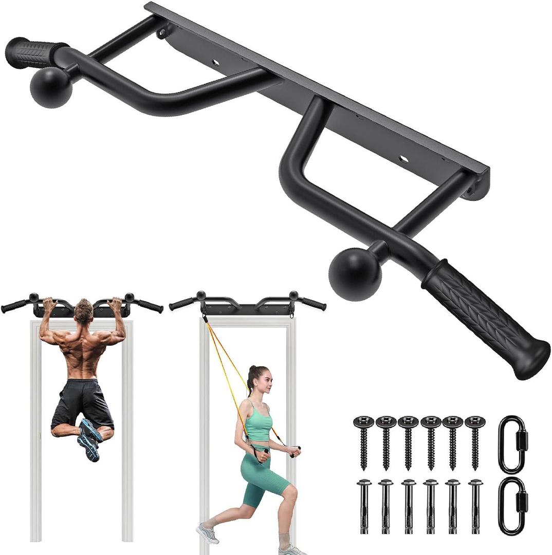 Pull Up Bar Wall Mount 440 LBS Capacity Doorway Chin Up Bar Multifunctional Steel Chinup Bar with with Resistance Band Hooks for Indoor Home Gym Garage, 39 inch wall pull up bar