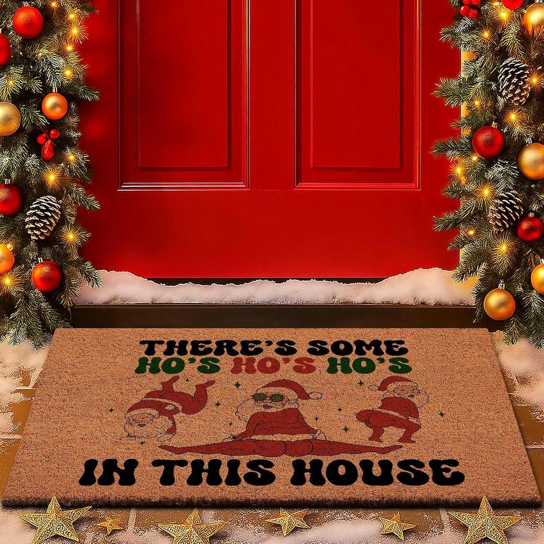 Lanpn Christmas Welcome Natural Coir Door Mat, Santa Large Coco Front Door Outdoor Doormat Outside Entrance Porch Non Slip Rubber Rug Winter Xmas Farmhouse Decor (Brown, 36x24 inch)