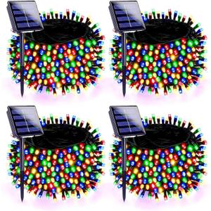 4 Pack 180FT Solar Christmas Lights Outdoor Waterproof, Super Bright 320 LED Solar String Lights with 8 Lighting Modes, Green Wire Solar Twinkle Tree Lights for Outside Xmas Party Yard(Multi-Colored)