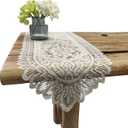 Tinsow 2 Pack Cotton Crochet Lace Rectangular Table Runner Dresser Scarf Doilies (Beige Without Tassels)