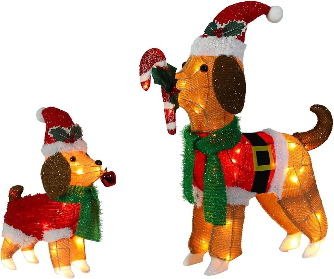 Christmas Decorations Outside Non-Collapsible Lights Christmas 2PCS Dogs Lighted with LED Warm Lights for Yard Lawn Porch Garden Living Room Bedroom Indoor Outdoor