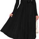 ZESICA Women's Fall Long Sleeve Midi Dress 2025 Casual Crewneck Knit Belted Pleated A Line Flowy Party Dresses XL