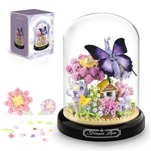 QLT QIAOLETONG Flower Bouquet Building Kit for Adults, Animals Flowers 582 PCS Botanical Collection Mini Building Blocks Set, Valentine's Day for Her Mom Women Wife Girlfriend (Butterfly)