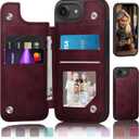 DJDUCK Designed for iPhone 16E Case Wallet with Card Holder, [Magnetic Clasp Cover] [RFID Blocking Leather Protection] Shockproof Women Men Cases 6.1" for Apple 16E Wine Red