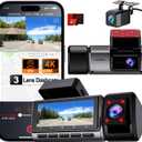Dash Cam Front and Rear, 4K/2.5k Full HD 3 Channel Dash Camera for Car, Included 32G Card Dashcam, Built-in WiFi GPS, App Control, 3.18 IPS Screen, Night Vision, Wide Angle, WDR, 24H Parking Mode