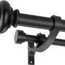 Double Curtain Rods 36 to 72 Inches with Solid Aluminum Alloy Brackets, 1 Inch Adjustable Drapery Rod, Heavy Duty Dual Curtains Rod for Window, Sliding Door, Bedroom Decoration, Matte Black