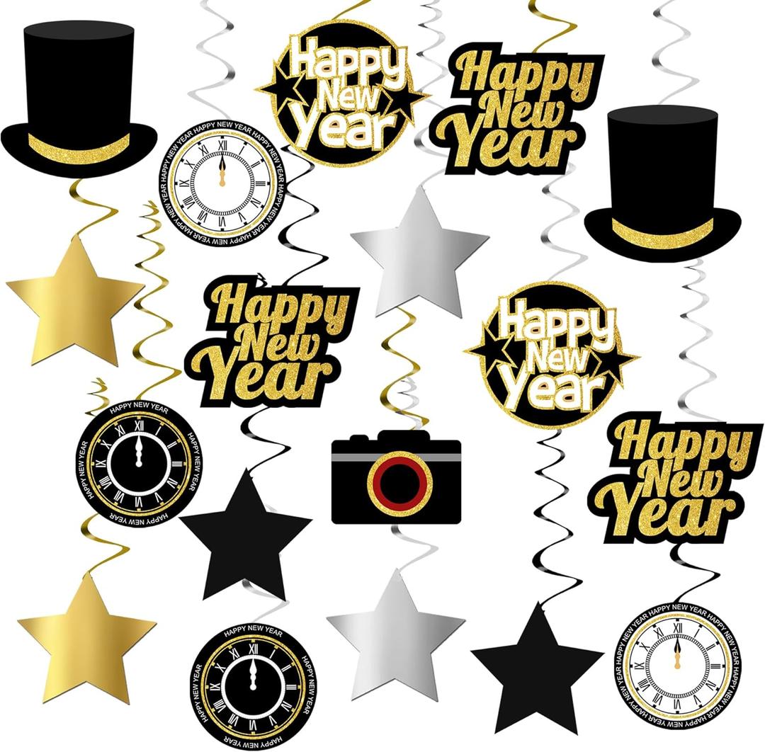 KatchOn, Happy New Year Hanging Swirls 2026 - Pack of 18, NO DIY | New Years Eve Party Supplies 2026 | NYE Decorations 2026 | Happy New Year 2026, NYE Party Favors | Happy New Years Decorations 2026