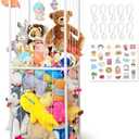 SOAR ON WINGS 63'' Large Stuffed Animal Storage Organizer, Sturdy 1.8mm PVC Toy Holder with Elastic Bands, 10 Hooks & Sticker for Nursery and Playroom