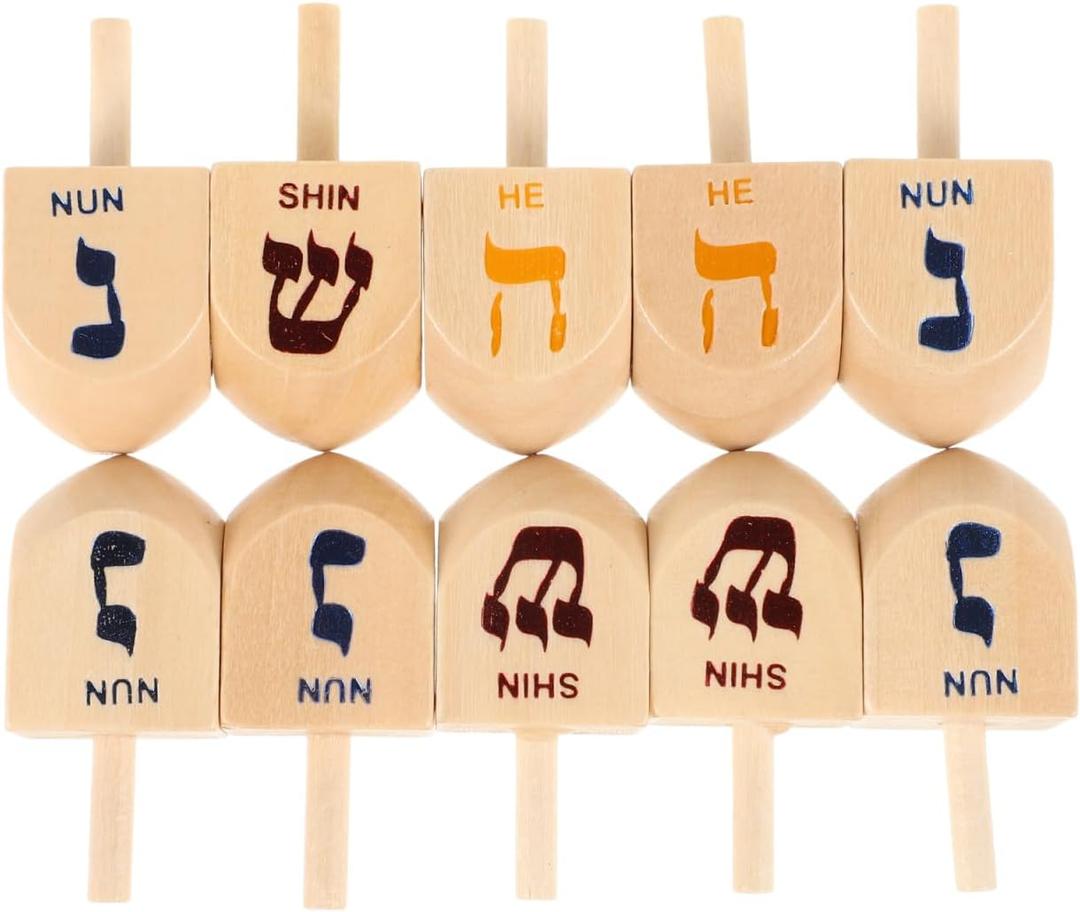 NUOBESTY 10pcs Wooden Dreidel Set Spinning Tops for Kids Wood Hanukkah Table Decorations Hanukkah Party Supplies Multi-Color
