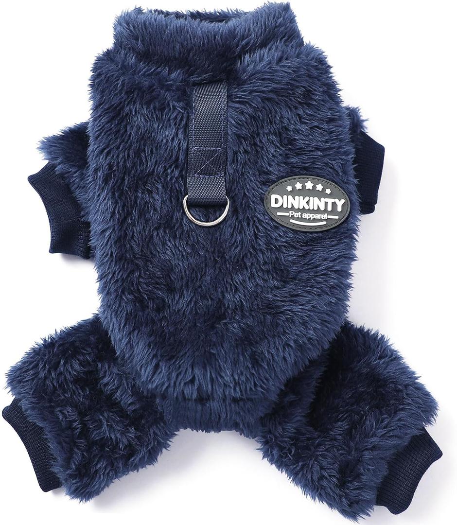 Fleece Dog Pajamas Winter Warm Dog Sweater for Small Dogs Thermal Soft Puppy Pjs Coat Stretchy Jumpsuit Doggie Pet Clothes Outfits Cat Apparel (Navy Blue, X-Small)