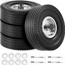 4.10/3.50-4 Tire & Wheel Flat Free, 4 Pack Heavy Duty Solid PU Non-inflated Tires with Double Sealed Bearings, 5/8 in Axle Bore Hole & 2.15 in Offset Hub for Dolly/Dump Cart/Wheelbarrow