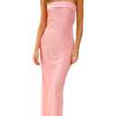 Realtix Satin Silk Backless Tube Tops Maxi Dress for Women Low Back Hollow Out Elegant Strapless Long Dresses Wedding Guest Pink