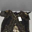 866 - Plus Size 1920s Vintage Fringed Gatsby Sequin Beaded Tassels Hem Flapper Party Prom Cocktail Concert Dress, L, Black Gold