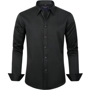 J.VER Men's Dress Shirts Solid Long Sleeve Stretch Wrinkle-Free Formal Shirt Business Casual Button Down Shirts (Black)
