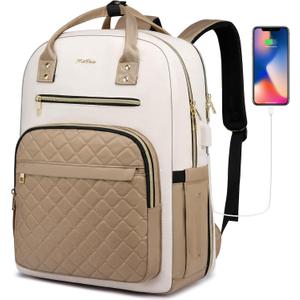 YAMTION Backpack for Women and Teen Girls,School Backpack TSA Laptop Bookbag with USB for College University Students Business Office Work Travel (15.6 inch, Khaki Beige)