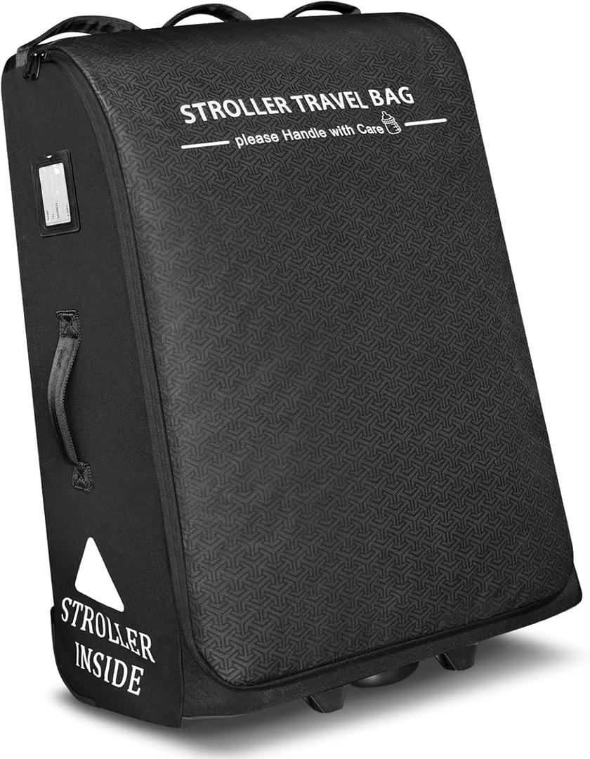 RAYMACE Padded Stroller Travel Bag for Airplane with Wheels Fits to UPPAbaby Vista V2 V3, Cruz V2 V3,Travel Safe Protection Storage Bag, Patterned Design, Black, 33.8" X 27.6" X 13.4"