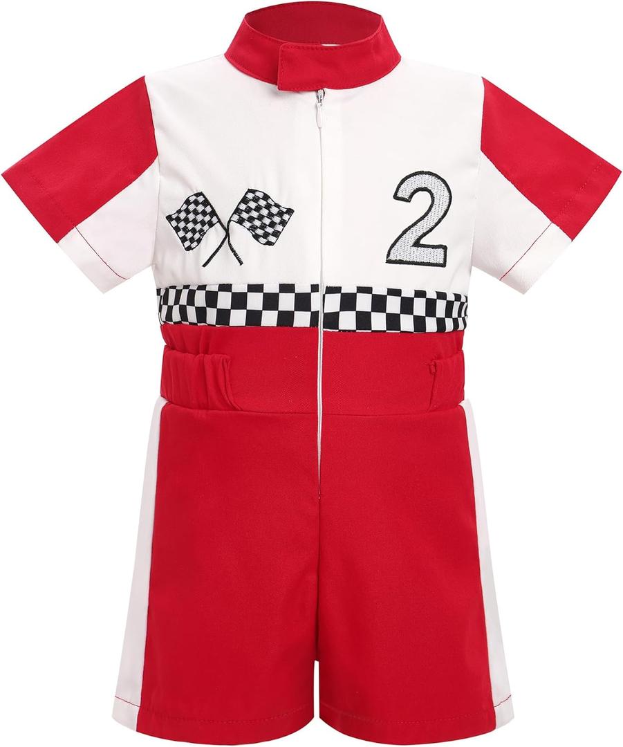 IMEKIS Baby 1st 2nd Birthday Outfit Boy Girl Race Car One Piece Jumpsuit Halloween Cake Smash Photo Shoot (18-24 Months)