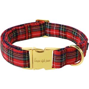 Unique style paws Dog Collar Scottish Plaid Black Red Metal Buckle Durable Puppy Collar Christmas for Small Medium Large Boys Girls Dogs Medium