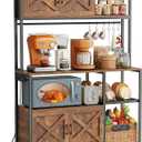Huuger Large Bakers Rack with Power Outlet, Kitchen Microwave Stand with Cabinets, Coffee Bar Table Station with Storage, 6 S-Shaped Hooks, Mesh Shelves, 45 Inch Wooden Top, Rustic Brown