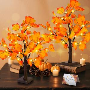 Fall Decor 2 Pack Fall Trees Artificial Lighted Maple Tree Thanksgiving Decor 48 LED Table Fall Lights Up Tree Battery Operated for Wedding Party Gifts Indoor Outdoor Autumn Harvest Home Decorations