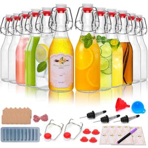 8oz Swing Top Glass Bottles - 12 Pack Flip Top Glass Bottle with Airtight Lid for Home Brewing, Fermentation, Beer, Vanilla Extract, Limoncelle, Kombucha, Kefir, Soda, Bonus Gaskets and Pourers