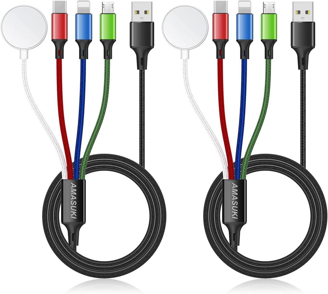 2Pack Multi Charging Cable for Apple Watch Charger 4 in 1 Travel Essentials RV Camping Essentials USB C/L/Micro Compatible with iWatch Series 11-1/iPhone 17/16/15/Android Airplane Gadgets-4FT