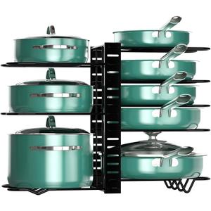 Dailyart Pot and Pan Organizer for Under Cabinet Adjustable 8-Tier Pots and Pans Storage Organizer with 3 DIY Methods Pan Organizer Rack for Cabinet, Pan Organizers Inside Cabinet for Frying Pan, Lid