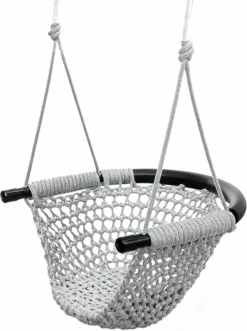 Tree Swing for Kids, Adjustable Toddler Rope Swing Seat with Snap Hooks and Straps, 440 lbs Capacity, Swingset Accessories for Indoor Porch Doorway Outdoor Playground Backyard (Gray)