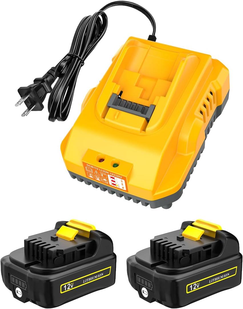 2 Pack 3.0Ah Replacement for Dewalt 12V Battery and DCB112 Battery Charger- Compatible with Dewalt 12V 20V Batteries