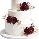 3PCS Burgundy Cake Flowers Wedding Cake Topper Flowers for Cake Decorating Floral Cake Decorations for Wedding Anniversary Birthday Party Home Decor (Burgundy)