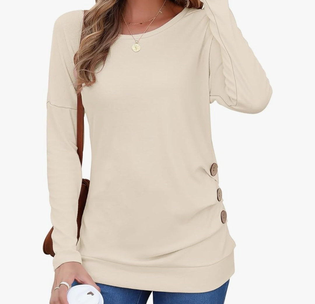 MOLERANI Women's Long Sleeve Tunic Tops Wear with Leggings Fall Shirts Crewneck Casual Button Tshirt 2025 Winter Clothes Large