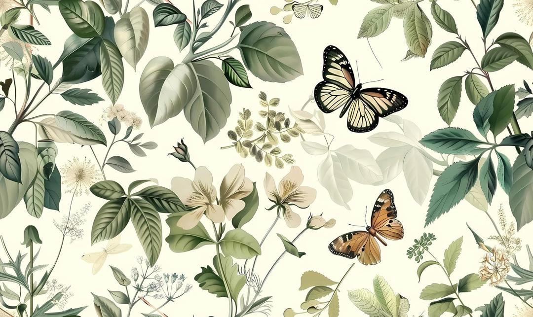 Butterfly Botanical Wallpaper Cream Jungle Peel and Stick Wallpaper Self Adhesive Vinyl for Nature-Inspired Bedroom, Living Room or Accent Wall Decor, 17.7in x 118in
