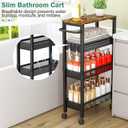 Vivihomety Utility Slim Storage Cart with Wheels, 4 Tier Small Rolling Cart with Wood Top, Metal Kitchen Bathroom Laundry Room Organization Trolley with Handle for Narrow Space Black