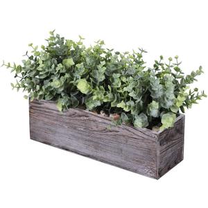 Plantas de eucalipto sinttico en maceta de madera rectangular rstica, arreglo de vegetacin de eucalipto artificial, planta en maceta en verde polvoriento para centro de mesa de boda, oficina, mesa,