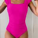 B2prity Womens One Piece Swimsuit Retro Square Neck Tummy Control Bathing Suits Ruched Modest Full Coverage Swimwear (Pink, M)